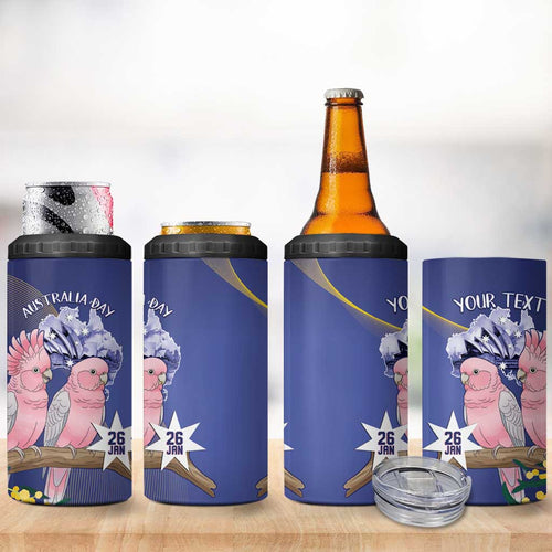 Personalised Pink Galah Australia Day 4 in 1 Can Cooler Tumbler 26th January Golden Wattle Flag Color - Aussie Hoodie