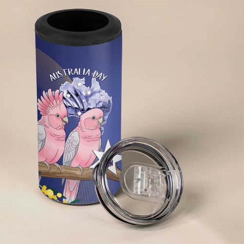 Personalised Pink Galah Australia Day 4 in 1 Can Cooler Tumbler 26th January Golden Wattle Flag Color - Aussie Hoodie