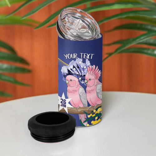 Personalised Pink Galah Australia Day 4 in 1 Can Cooler Tumbler 26th January Golden Wattle Flag Color - Aussie Hoodie