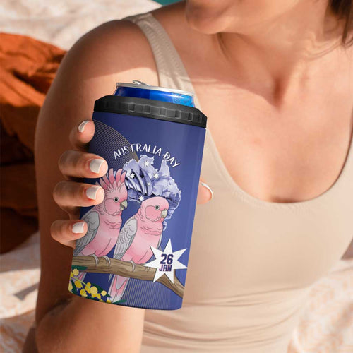 Personalised Pink Galah Australia Day 4 in 1 Can Cooler Tumbler 26th January Golden Wattle Flag Color - Aussie Hoodie