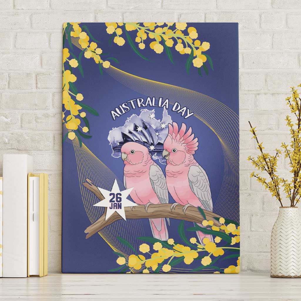 Pink Galah Australia Day Canvas Wall Art 26th January Golden Wattle Flag Color - Aussie Hoodie
