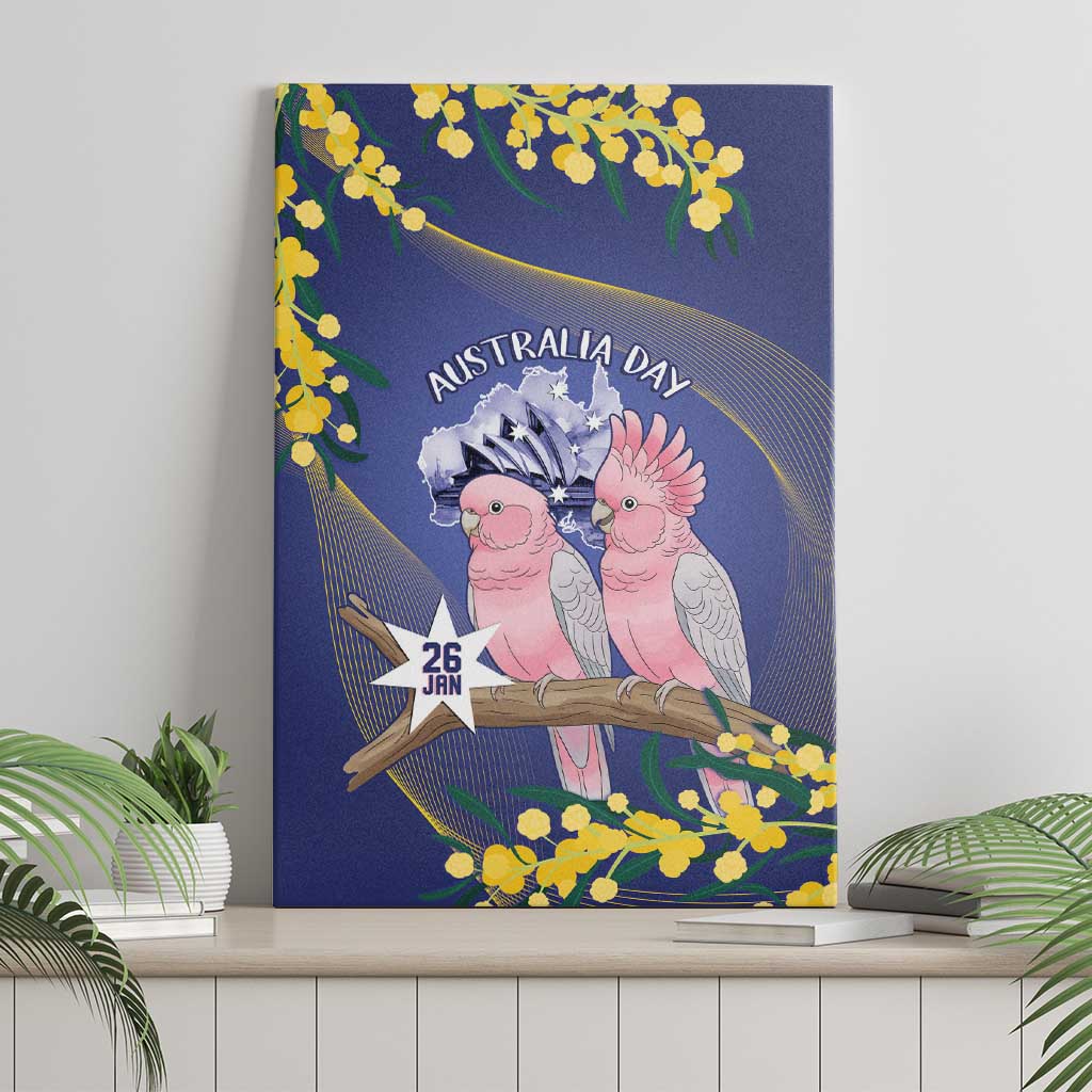 Pink Galah Australia Day Canvas Wall Art 26th January Golden Wattle Flag Color - Aussie Hoodie
