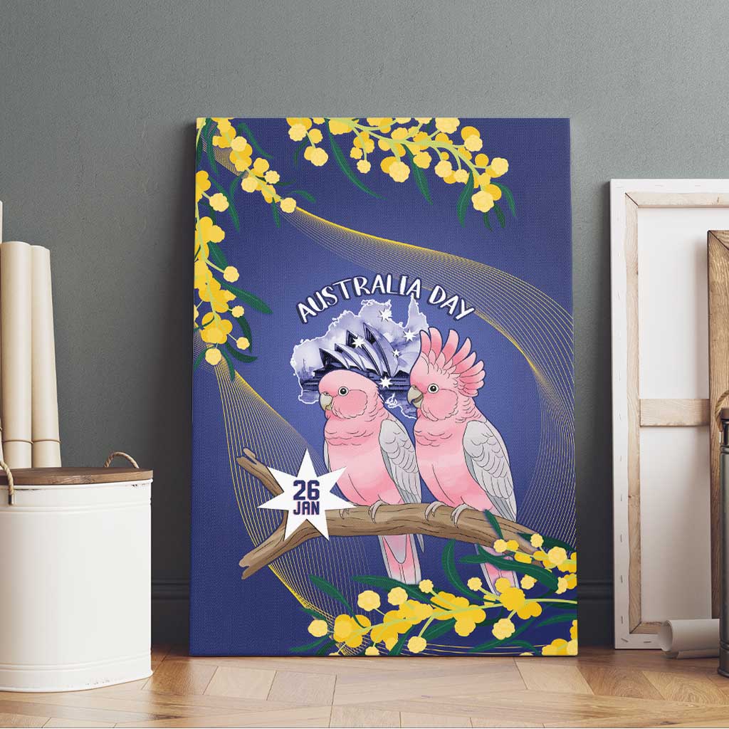 Pink Galah Australia Day Canvas Wall Art 26th January Golden Wattle Flag Color - Aussie Hoodie