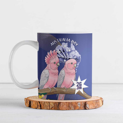 Personalised Pink Galah Australia Day Ceramic Mug 26th January Golden Wattle Flag Color - Aussie Hoodie
