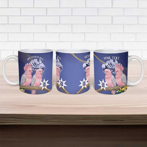 Personalised Pink Galah Australia Day Ceramic Mug 26th January Golden Wattle Flag Color - Aussie Hoodie