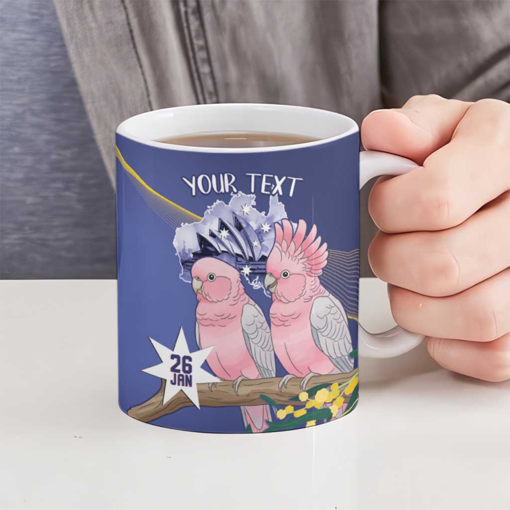 Personalised Pink Galah Australia Day Ceramic Mug 26th January Golden Wattle Flag Color - Aussie Hoodie