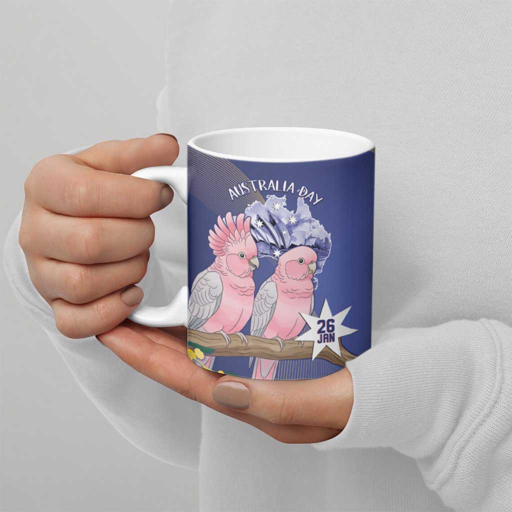 Personalised Pink Galah Australia Day Ceramic Mug 26th January Golden Wattle Flag Color - Aussie Hoodie
