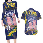 Personalised Pink Galah Australia Day Couples Matching Long Sleeve Bodycon Dress and Hawaiian Shirt 26th January Golden Wattle Flag Color - Aussie Hoodie