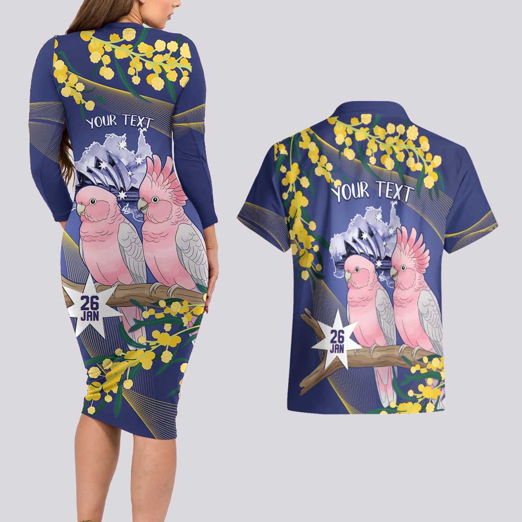 Personalised Pink Galah Australia Day Couples Matching Long Sleeve Bodycon Dress and Hawaiian Shirt 26th January Golden Wattle Flag Color - Aussie Hoodie