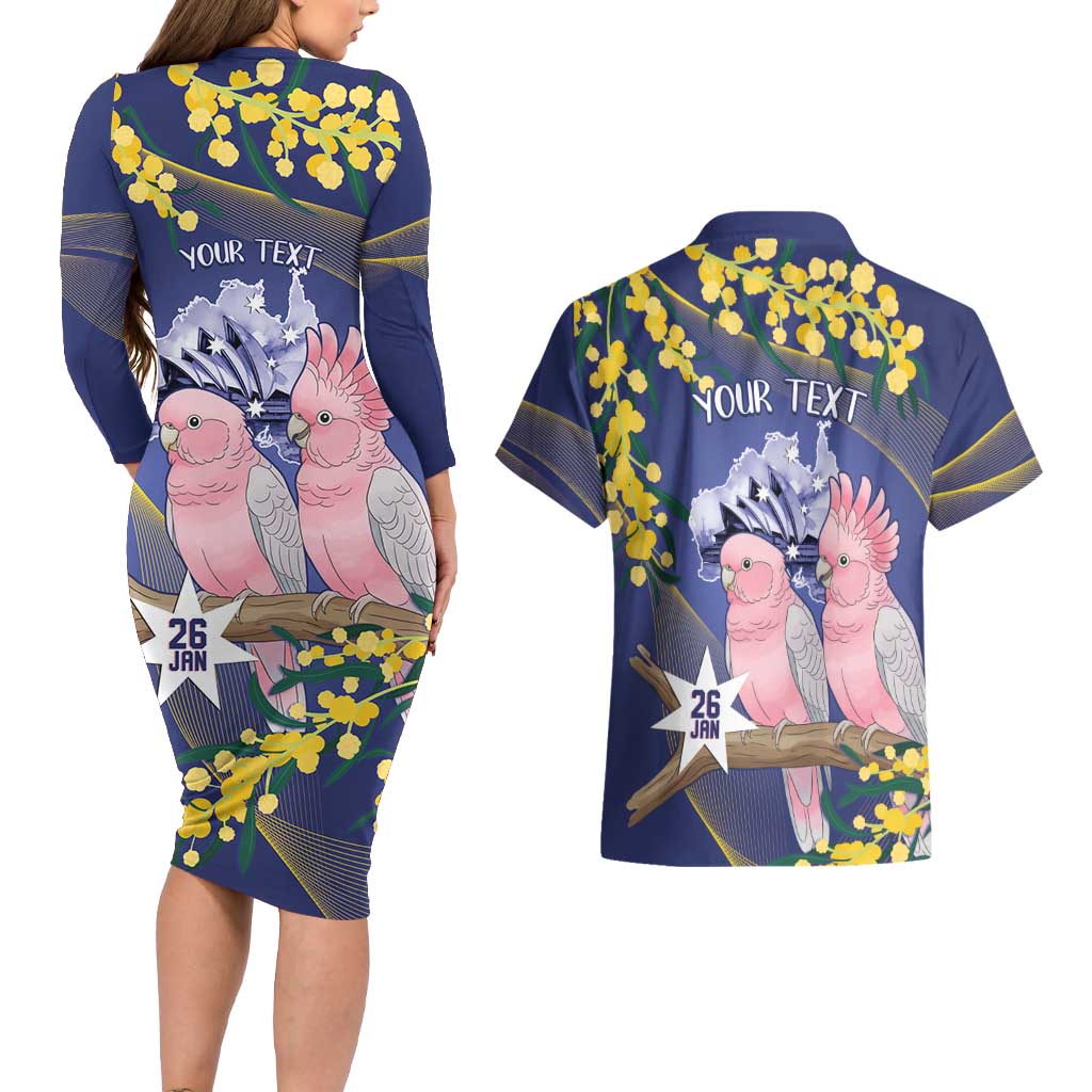 Personalised Pink Galah Australia Day Couples Matching Long Sleeve Bodycon Dress and Hawaiian Shirt 26th January Golden Wattle Flag Color - Aussie Hoodie