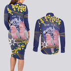 Personalised Pink Galah Australia Day Couples Matching Long Sleeve Bodycon Dress and Long Sleeve Button Shirt 26th January Golden Wattle Flag Color - Aussie Hoodie