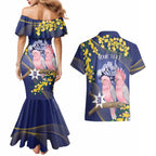Personalised Pink Galah Australia Day Couples Matching Mermaid Dress and Hawaiian Shirt 26th January Golden Wattle Flag Color - Aussie Hoodie