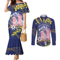 Personalised Pink Galah Australia Day Couples Matching Mermaid Dress and Long Sleeve Button Shirt 26th January Golden Wattle Flag Color - Aussie Hoodie