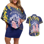 Personalised Pink Galah Australia Day Couples Matching Off Shoulder Short Dress and Hawaiian Shirt 26th January Golden Wattle Flag Color - Aussie Hoodie