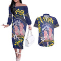 Personalised Pink Galah Australia Day Couples Matching Off The Shoulder Long Sleeve Dress and Hawaiian Shirt 26th January Golden Wattle Flag Color - Aussie Hoodie