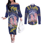 Personalised Pink Galah Australia Day Couples Matching Off The Shoulder Long Sleeve Dress and Long Sleeve Button Shirt 26th January Golden Wattle Flag Color - Aussie Hoodie