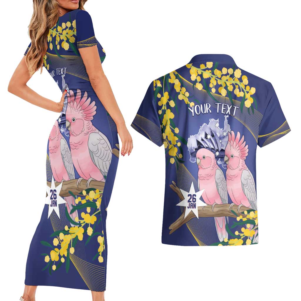 Personalised Pink Galah Australia Day Couples Matching Short Sleeve Bodycon Dress and Hawaiian Shirt 26th January Golden Wattle Flag Color - Aussie Hoodie