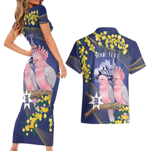 Personalised Pink Galah Australia Day Couples Matching Short Sleeve Bodycon Dress and Hawaiian Shirt 26th January Golden Wattle Flag Color - Aussie Hoodie