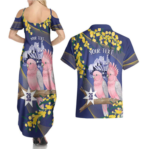 Personalised Pink Galah Australia Day Couples Matching Summer Maxi Dress and Hawaiian Shirt 26th January Golden Wattle Flag Color - Aussie Hoodie