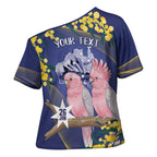 Personalised Pink Galah Australia Day Cross Shoulder Shirt 26th January Golden Wattle Flag Color - Aussie Hoodie
