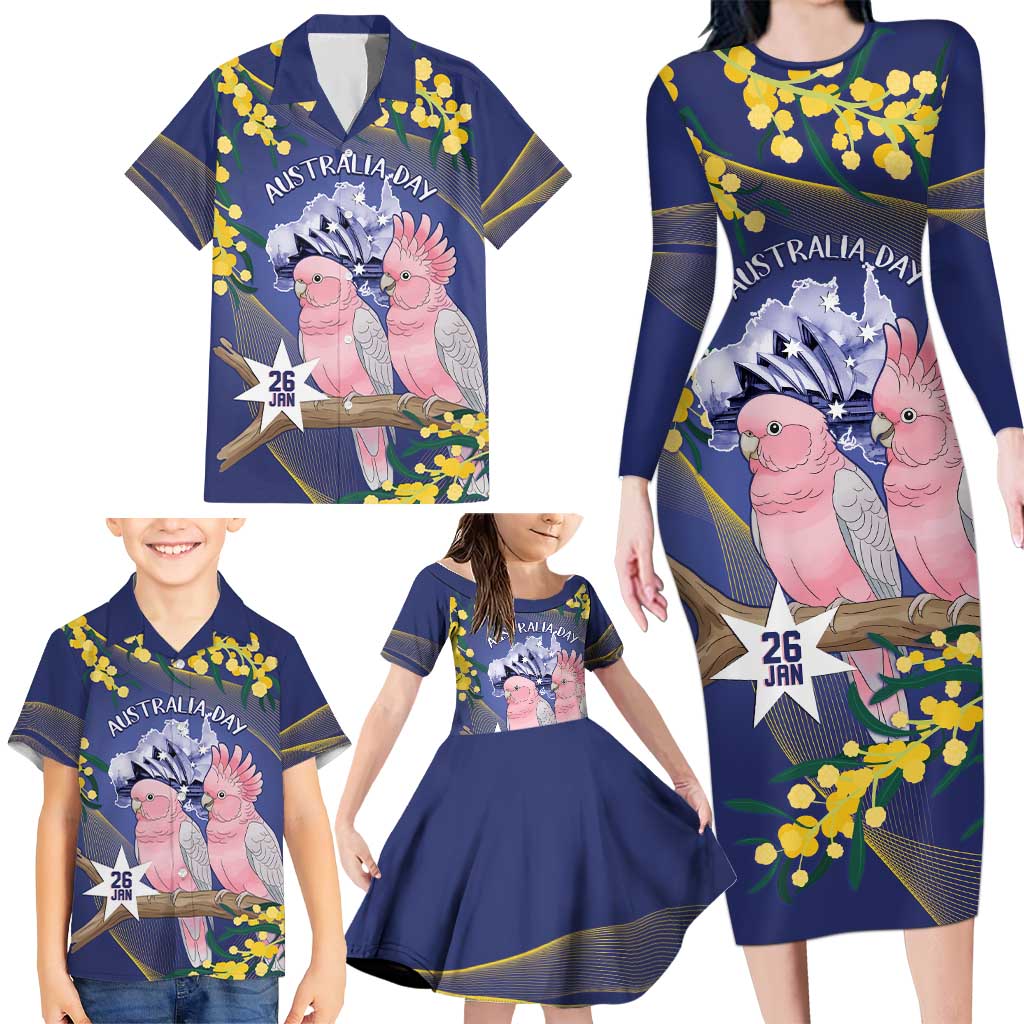 Personalised Pink Galah Australia Day Family Matching Long Sleeve Bodycon Dress and Hawaiian Shirt 26th January Golden Wattle Flag Color - Aussie Hoodie