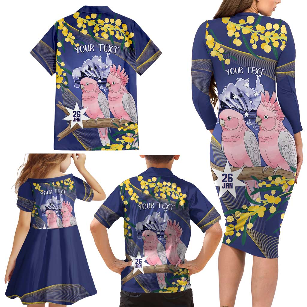 Personalised Pink Galah Australia Day Family Matching Long Sleeve Bodycon Dress and Hawaiian Shirt 26th January Golden Wattle Flag Color - Aussie Hoodie