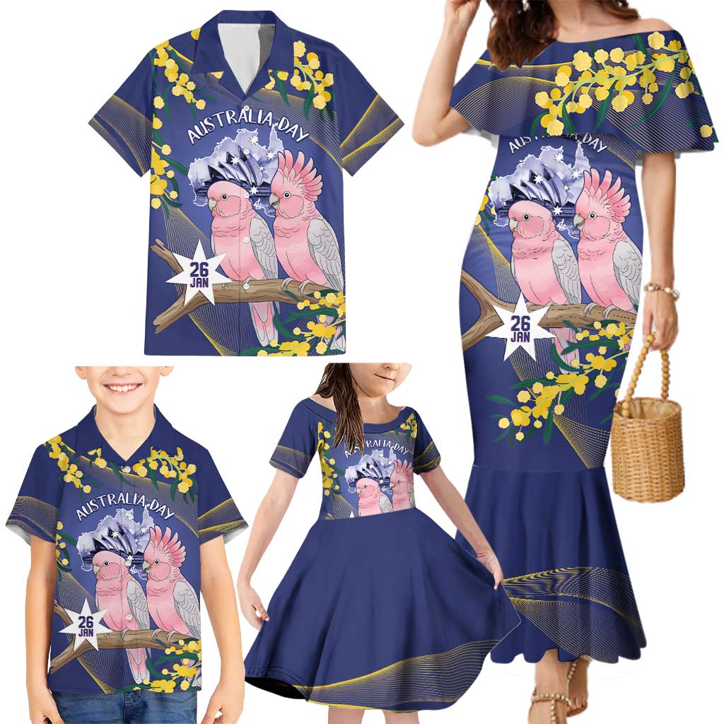 Personalised Pink Galah Australia Day Family Matching Mermaid Dress and Hawaiian Shirt 26th January Golden Wattle Flag Color - Aussie Hoodie