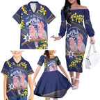 Personalised Pink Galah Australia Day Family Matching Off The Shoulder Long Sleeve Dress and Hawaiian Shirt 26th January Golden Wattle Flag Color - Aussie Hoodie