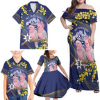 Personalised Pink Galah Australia Day Family Matching Off Shoulder Maxi Dress and Hawaiian Shirt 26th January Golden Wattle Flag Color - Aussie Hoodie