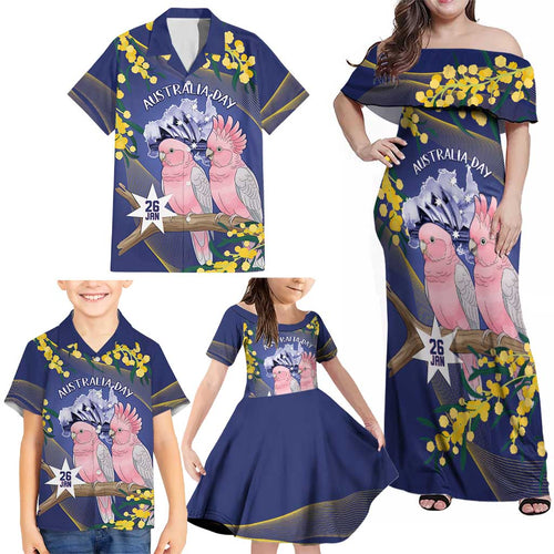 Personalised Pink Galah Australia Day Family Matching Off Shoulder Maxi Dress and Hawaiian Shirt 26th January Golden Wattle Flag Color - Aussie Hoodie