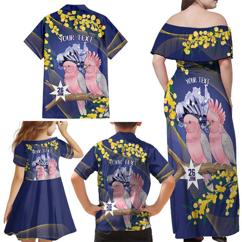 Personalised Pink Galah Australia Day Family Matching Off Shoulder Maxi Dress and Hawaiian Shirt 26th January Golden Wattle Flag Color - Aussie Hoodie