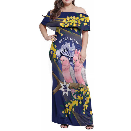 Personalised Pink Galah Australia Day Family Matching Off Shoulder Maxi Dress and Hawaiian Shirt 26th January Golden Wattle Flag Color - Aussie Hoodie