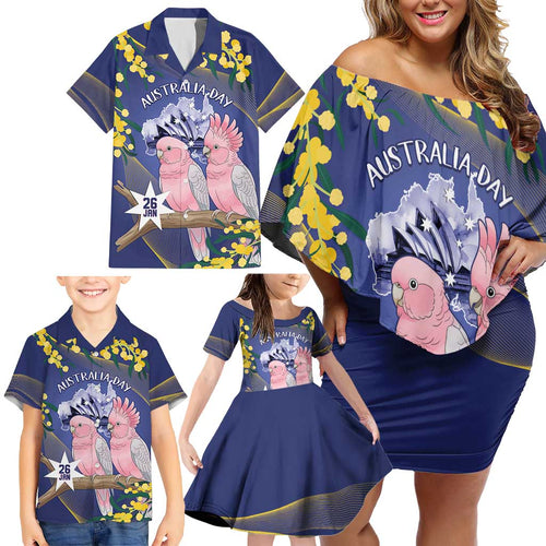 Personalised Pink Galah Australia Day Family Matching Off Shoulder Short Dress and Hawaiian Shirt 26th January Golden Wattle Flag Color - Aussie Hoodie