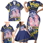 Personalised Pink Galah Australia Day Family Matching Short Sleeve Bodycon Dress and Hawaiian Shirt 26th January Golden Wattle Flag Color - Aussie Hoodie