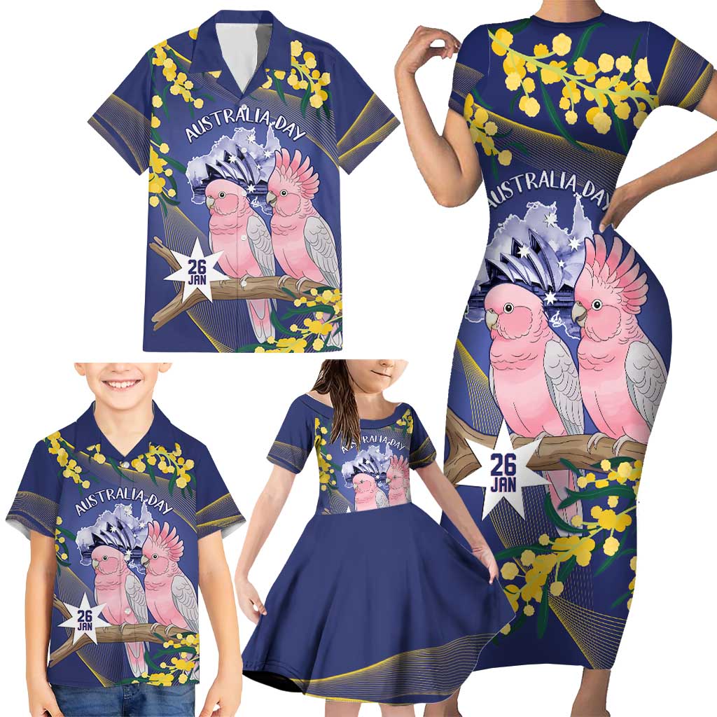Personalised Pink Galah Australia Day Family Matching Short Sleeve Bodycon Dress and Hawaiian Shirt 26th January Golden Wattle Flag Color - Aussie Hoodie