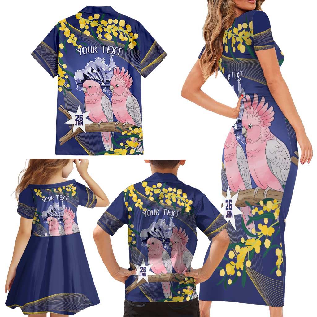 Personalised Pink Galah Australia Day Family Matching Short Sleeve Bodycon Dress and Hawaiian Shirt 26th January Golden Wattle Flag Color - Aussie Hoodie