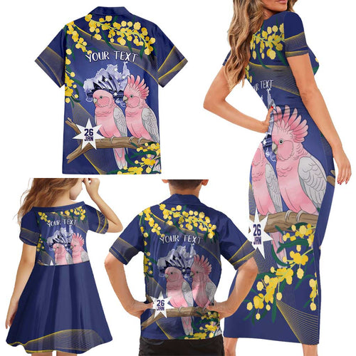 Personalised Pink Galah Australia Day Family Matching Short Sleeve Bodycon Dress and Hawaiian Shirt 26th January Golden Wattle Flag Color - Aussie Hoodie