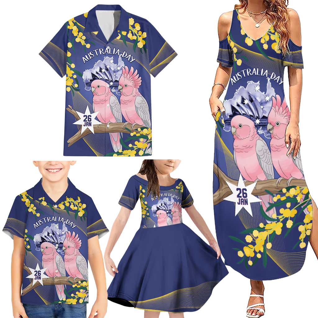 Personalised Pink Galah Australia Day Family Matching Summer Maxi Dress and Hawaiian Shirt 26th January Golden Wattle Flag Color - Aussie Hoodie