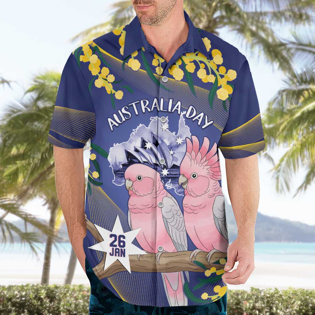 Personalised Pink Galah Australia Day Hawaiian Shirt 26th January Golden Wattle Flag Color - Aussie Hoodie