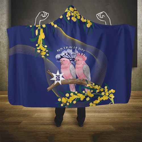 Pink Galah Australia Day Hooded Blanket 26th January Golden Wattle Flag Color - Aussie Hoodie