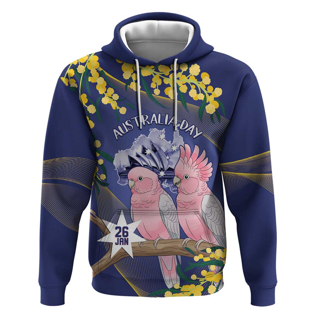 Personalised Pink Galah Australia Day Hoodie 26th January Golden Wattle Flag Color - Aussie Hoodie