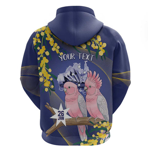 Personalised Pink Galah Australia Day Hoodie 26th January Golden Wattle Flag Color - Aussie Hoodie