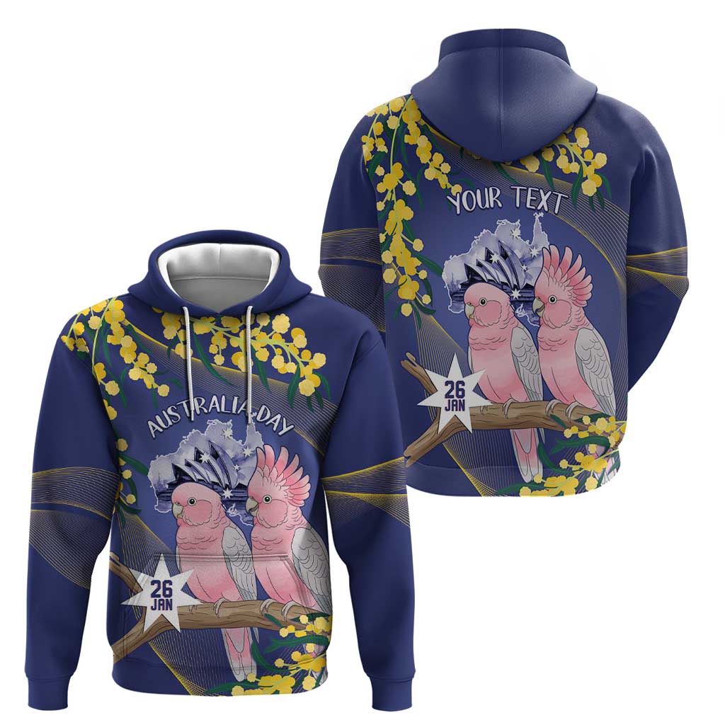 Personalised Pink Galah Australia Day Hoodie 26th January Golden Wattle Flag Color - Aussie Hoodie