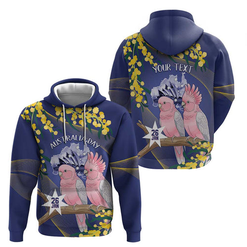 Personalised Pink Galah Australia Day Hoodie 26th January Golden Wattle Flag Color - Aussie Hoodie