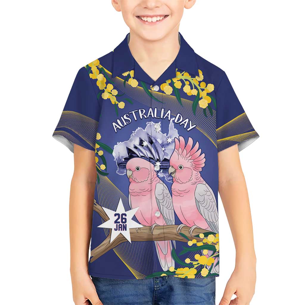 Personalised Pink Galah Australia Day Kid Hawaiian Shirt 26th January Golden Wattle Flag Color - Aussie Hoodie