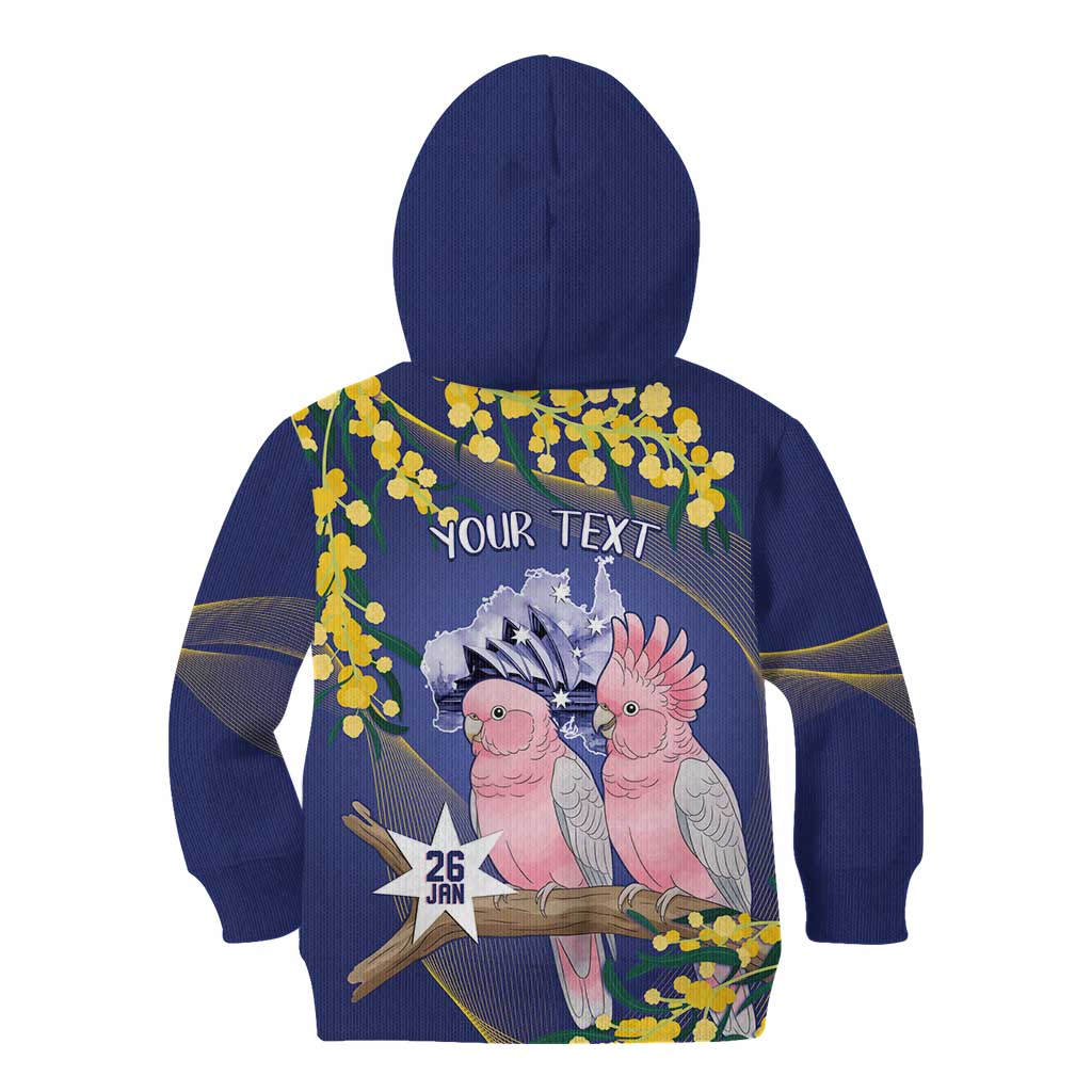 Personalised Pink Galah Australia Day Kid Hoodie 26th January Golden Wattle Flag Color - Aussie Hoodie