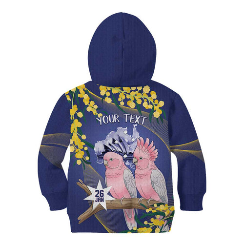 Personalised Pink Galah Australia Day Kid Hoodie 26th January Golden Wattle Flag Color - Aussie Hoodie