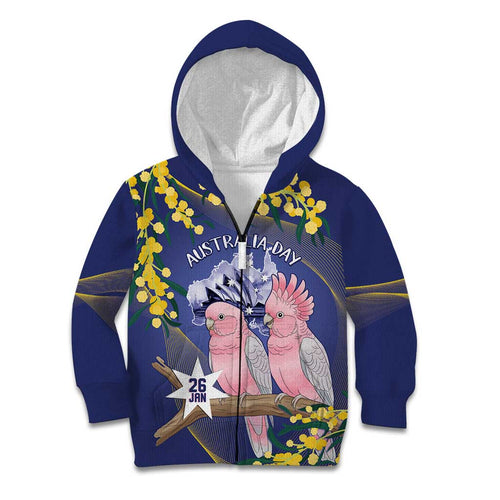 Personalised Pink Galah Australia Day Kid Hoodie 26th January Golden Wattle Flag Color - Aussie Hoodie