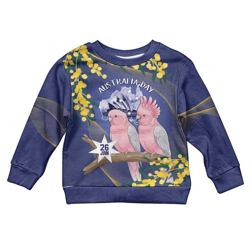 Personalised Pink Galah Australia Day Kid Ugly Christmas Sweater 26th January Golden Wattle Flag Color - Aussie Hoodie