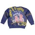 Personalised Pink Galah Australia Day Kid Ugly Christmas Sweater 26th January Golden Wattle Flag Color - Aussie Hoodie